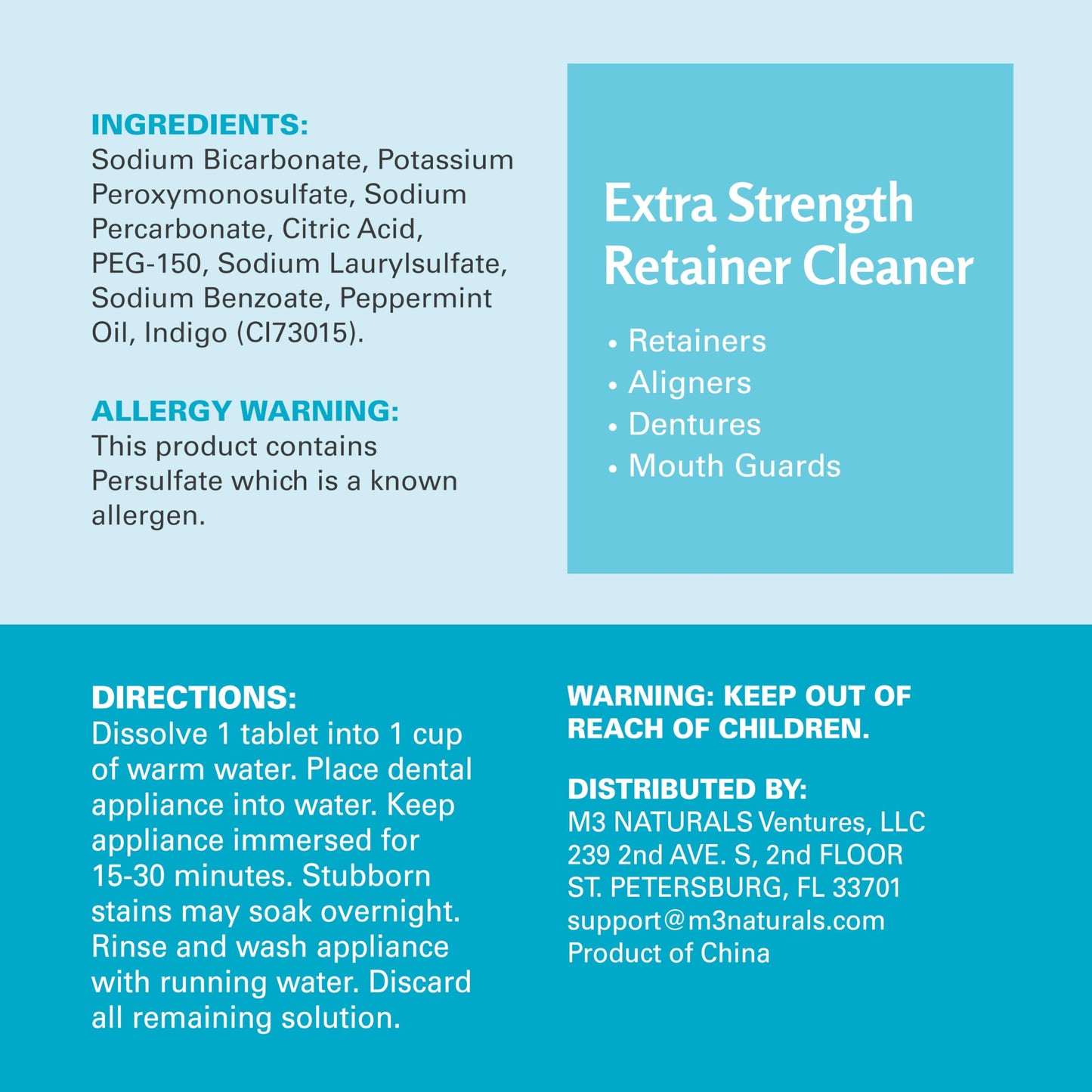 M3 Naturals Extra Strength Retainer & Invisalign Cleaner Tablets - Removes Odor, Stains, Plaque (120 Count)