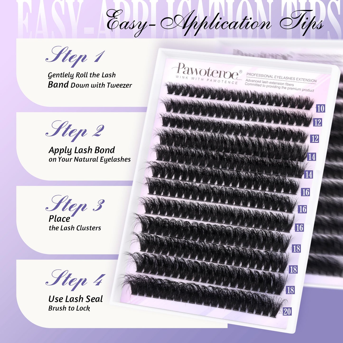 Pawotence Lash Extension Kit DIY 280pcs Lash Clusters Eyelash Extension Kit, 9-16mm 30D 40D Individual Lashes Kit with Lash Bond and Seal, Lash Tweezers for Self Use (30D&40D, 0.07D, 9-16mm, Kit)