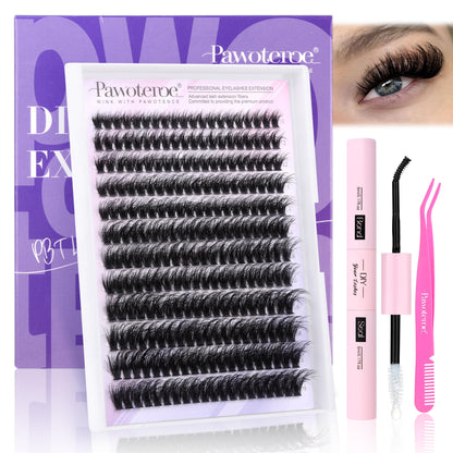 Pawotence Lash Extension Kit DIY 280pcs Lash Clusters Eyelash Extension Kit, 9-16mm 30D 40D Individual Lashes Kit with Lash Bond and Seal, Lash Tweezers for Self Use (30D&40D, 0.07D, 9-16mm, Kit)