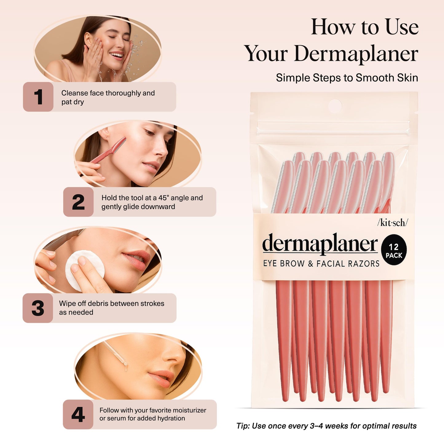 Kitsch Dermaplane Razor for Face & Eyebrow Trimmer – Exfoliating Facial Shaver, Terracotta (12 pcs)