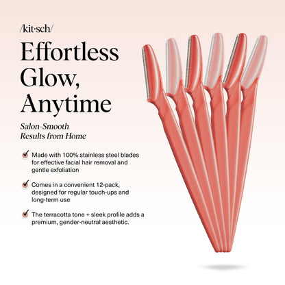 Kitsch Dermaplane Razor for Face & Eyebrow Trimmer – Exfoliating Facial Shaver, Terracotta (12 pcs)