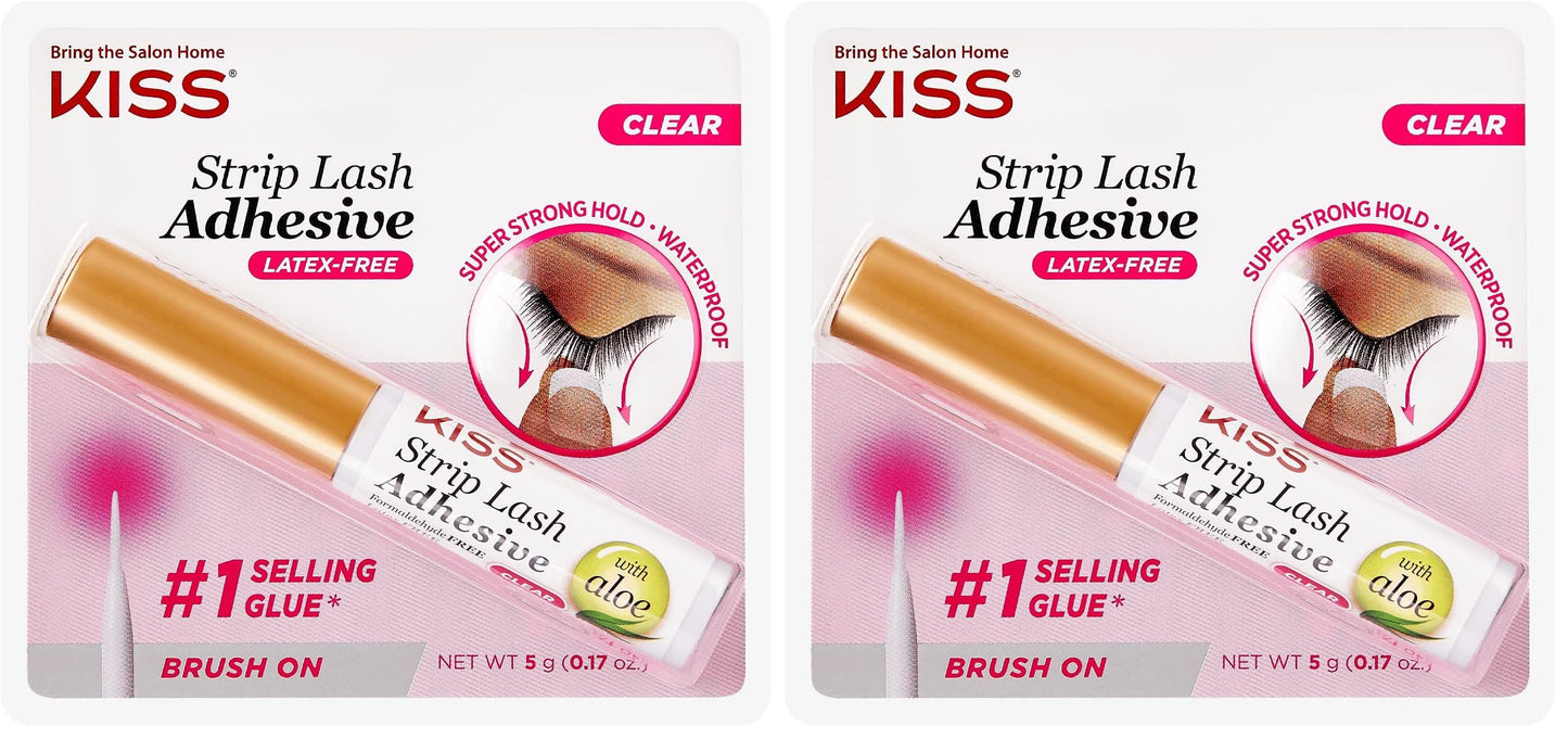 KISS Clear Strip Lash Adhesive With Aloe, Waterproof, Formaldehyde and Latex Free, Odor Free, Cruelty Free, Super Strong Hold Eyelash Glue with Brush Applicator, 0.17 Oz.