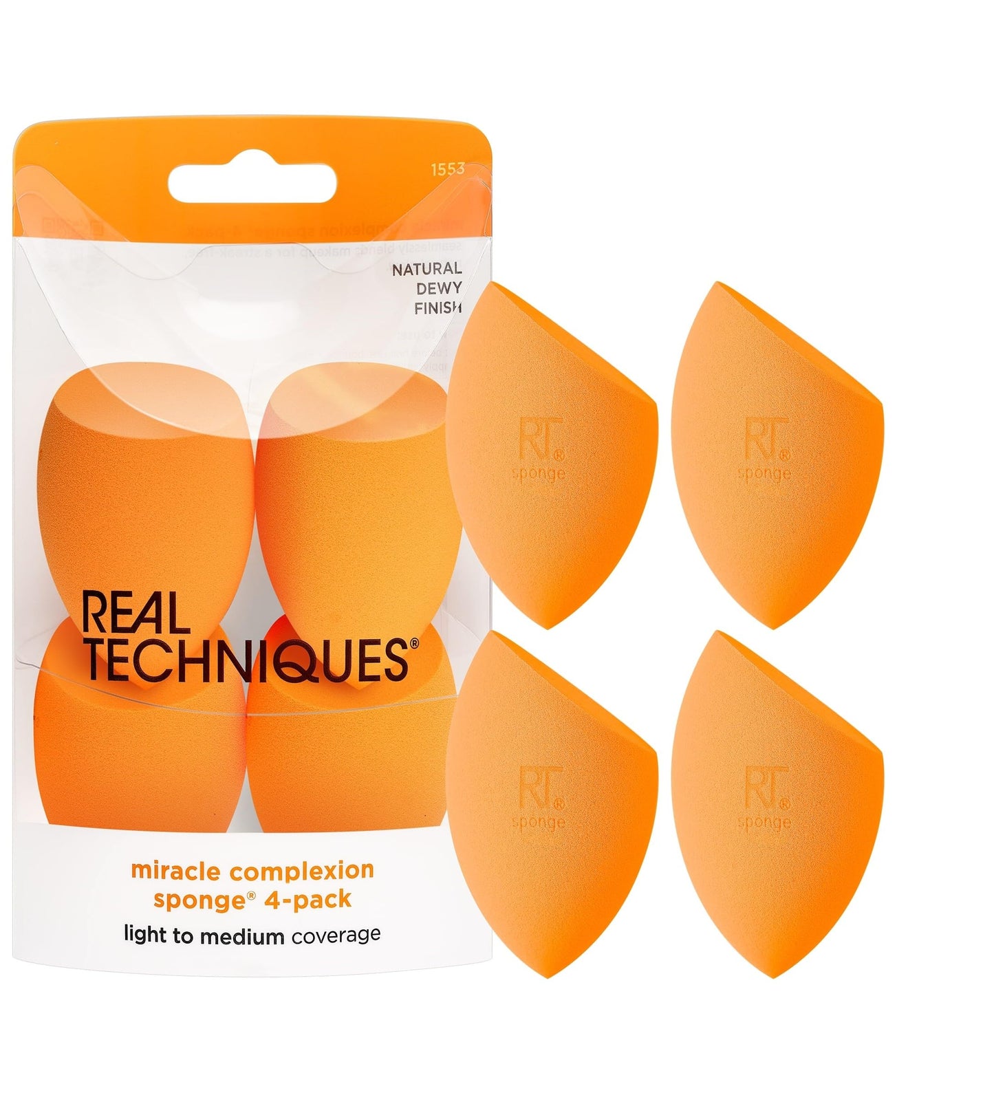 Real Techniques Miracle Complexion Makeup Sponge, 4-Pack Beauty Blender For Liquid & Cream Foundation, Streak-Free Coverage, Latex-Free, Vegan & Cruelty-Free