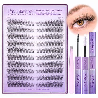 Pawotence Lash Extension Kit DIY 280pcs Lash Clusters Eyelash Extension Kit, 9-16mm 30D 40D Individual Lashes Kit with Lash Bond and Seal, Lash Tweezers for Self Use (30D&40D, 0.07D, 9-16mm, Kit)