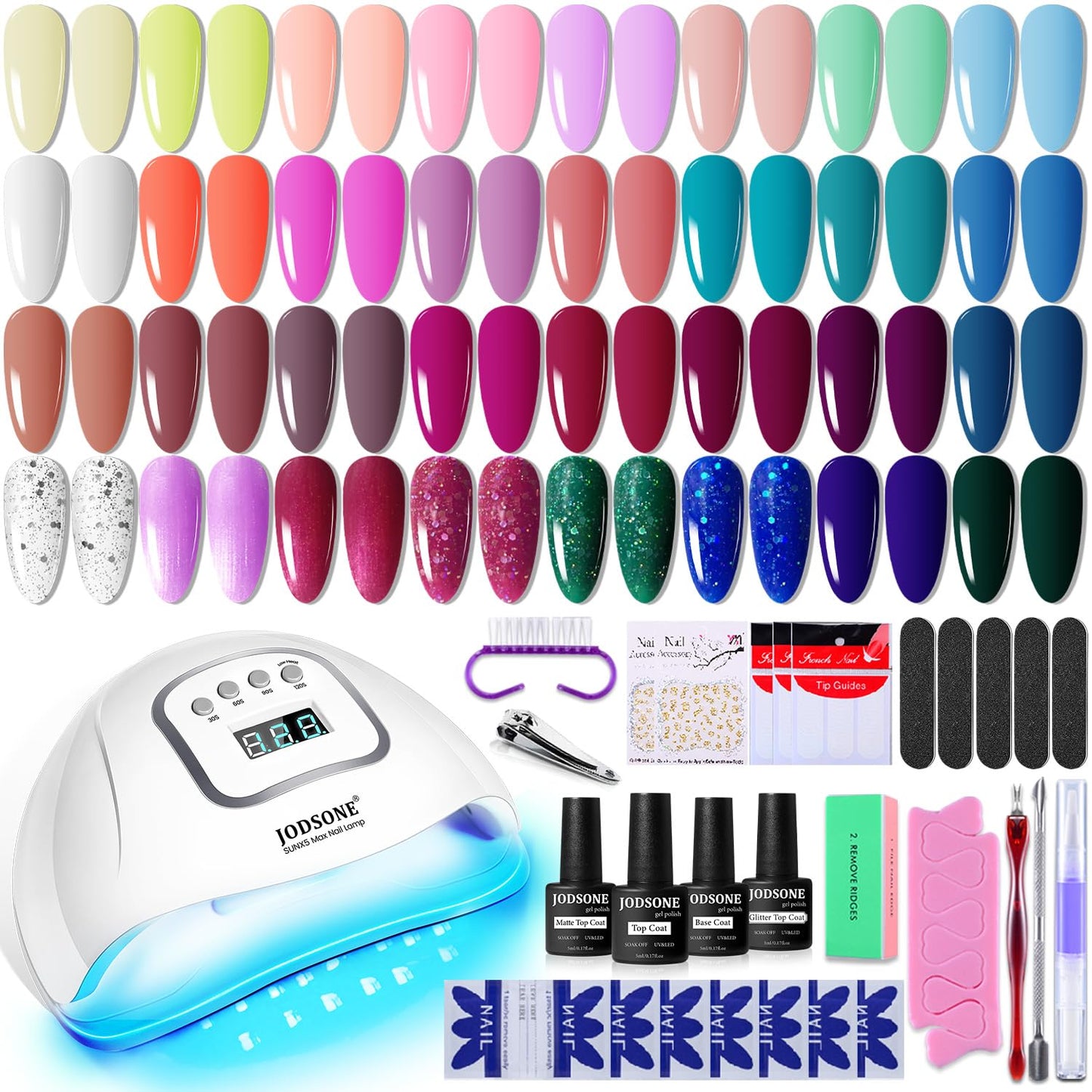 JODSONE 32 Color Gel Nail Kit w/ UV Light & 3 Top Coats | Gift Set