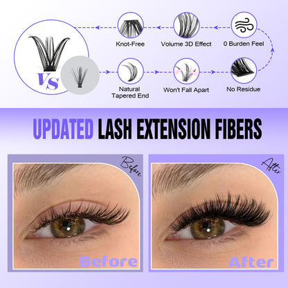Pawotence Lash Extension Kit DIY 280pcs Lash Clusters Eyelash Extension Kit, 9-16mm 30D 40D Individual Lashes Kit with Lash Bond and Seal, Lash Tweezers for Self Use (30D&40D, 0.07D, 9-16mm, Kit)