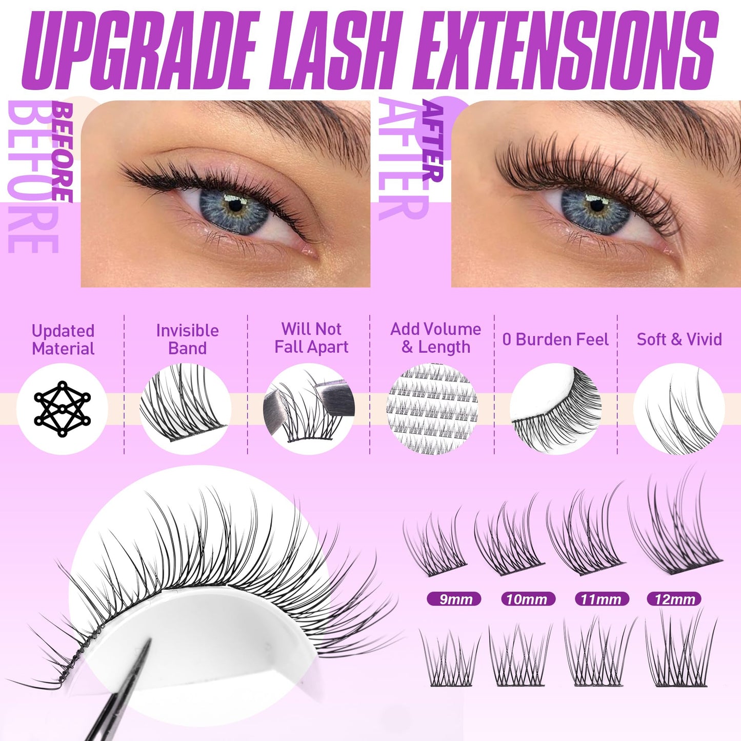 Pawotence Lash Extension Kit DIY 280pcs Lash Clusters Eyelash Extension Kit, 9-16mm 30D 40D Individual Lashes Kit with Lash Bond and Seal, Lash Tweezers for Self Use (30D&40D, 0.07D, 9-16mm, Kit)