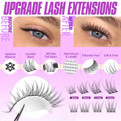 Pawotence Lash Extension Kit DIY 280pcs Lash Clusters Eyelash Extension Kit, 9-16mm 30D 40D Individual Lashes Kit with Lash Bond and Seal, Lash Tweezers for Self Use (30D&40D, 0.07D, 9-16mm, Kit)