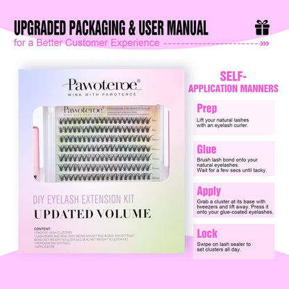 Pawotence Lash Extension Kit DIY 280pcs Lash Clusters Eyelash Extension Kit, 9-16mm 30D 40D Individual Lashes Kit with Lash Bond and Seal, Lash Tweezers for Self Use (30D&40D, 0.07D, 9-16mm, Kit)