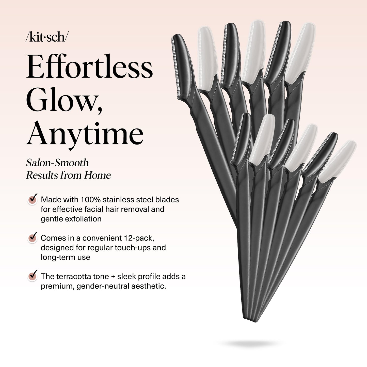 Kitsch Dermaplane Razor for Face & Eyebrow Trimmer – Exfoliating Facial Shaver, Terracotta (12 pcs)