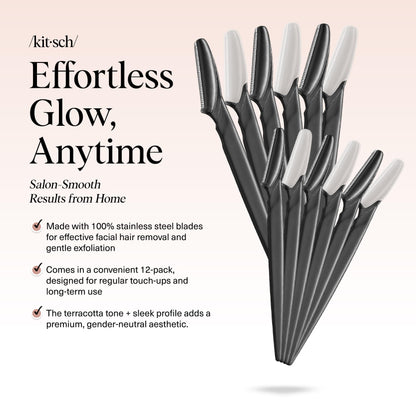 Kitsch Dermaplane Razor for Face & Eyebrow Trimmer – Exfoliating Facial Shaver, Terracotta (12 pcs)