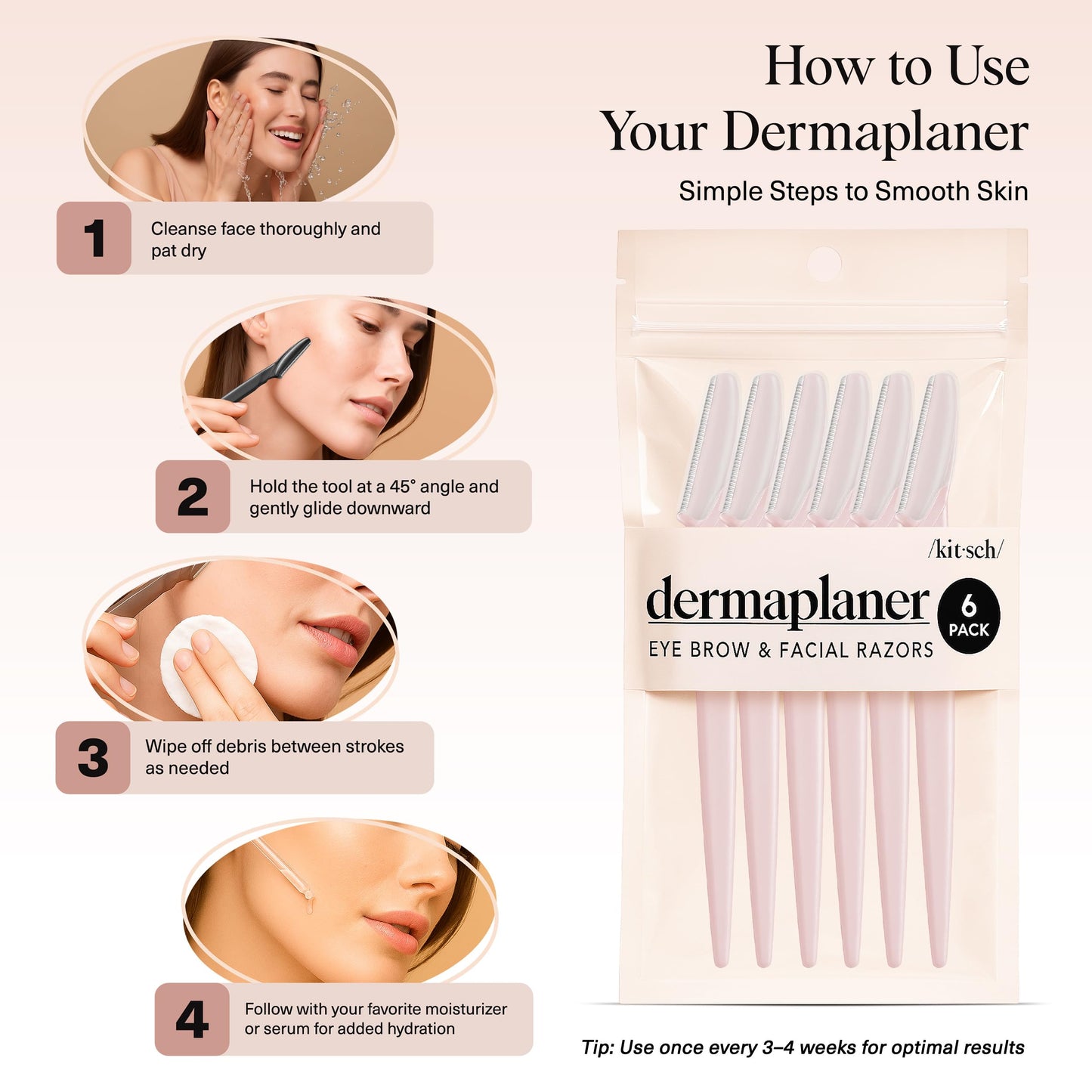 Kitsch Dermaplane Razor for Face & Eyebrow Trimmer – Exfoliating Facial Shaver, Terracotta (12 pcs)