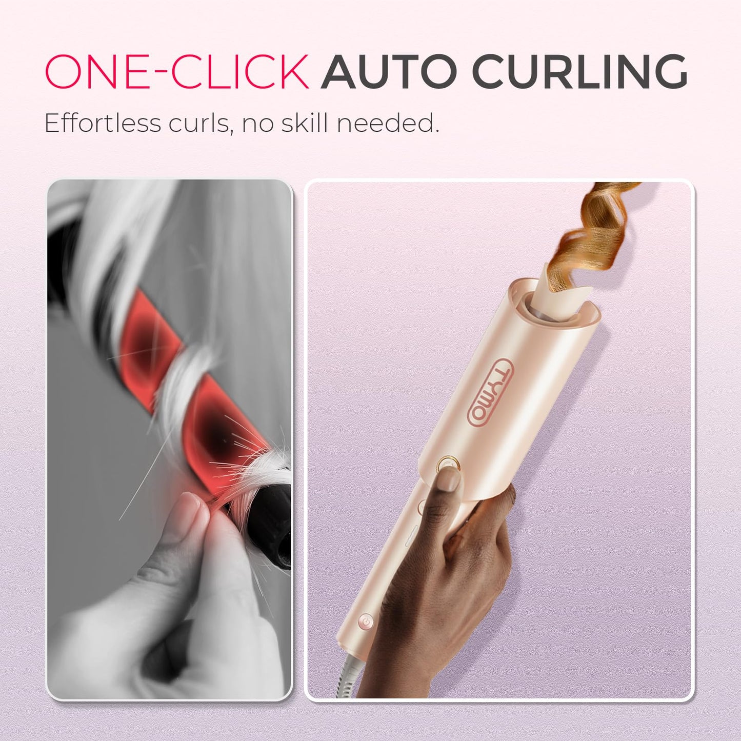 TYMO CURLPRO Automatic Rotating Curling Iron - Beach Waves, Anti-Scald Iron: 72H Beach Waves with Ions