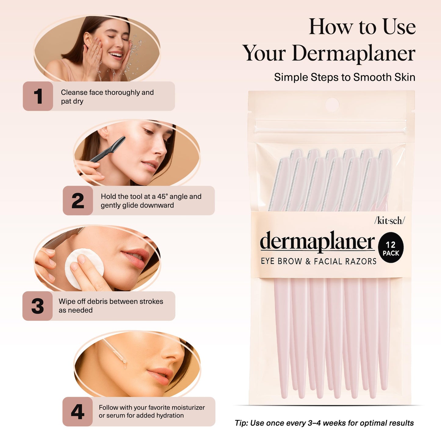 Kitsch Dermaplane Razor for Face & Eyebrow Trimmer – Exfoliating Facial Shaver, Terracotta (12 pcs)