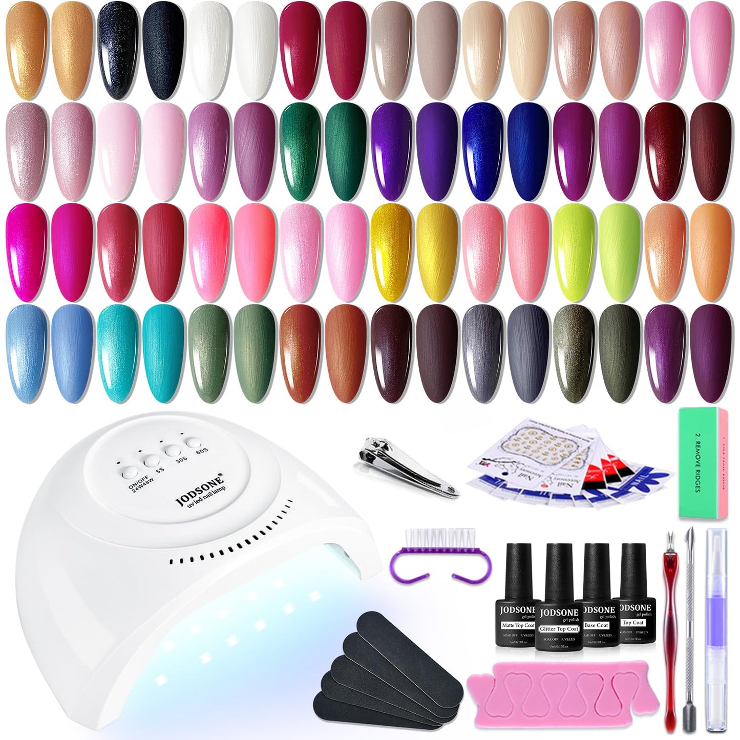 JODSONE 32 Color Gel Nail Kit w/ UV Light & 3 Top Coats | Gift Set