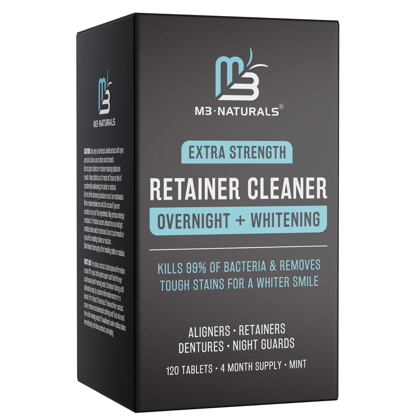 M3 Naturals Extra Strength Retainer & Invisalign Cleaner Tablets - Removes Odor, Stains, Plaque (120 Count)