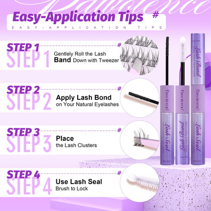 Pawotence Lash Extension Kit DIY 280pcs Lash Clusters Eyelash Extension Kit, 9-16mm 30D 40D Individual Lashes Kit with Lash Bond and Seal, Lash Tweezers for Self Use (30D&40D, 0.07D, 9-16mm, Kit)