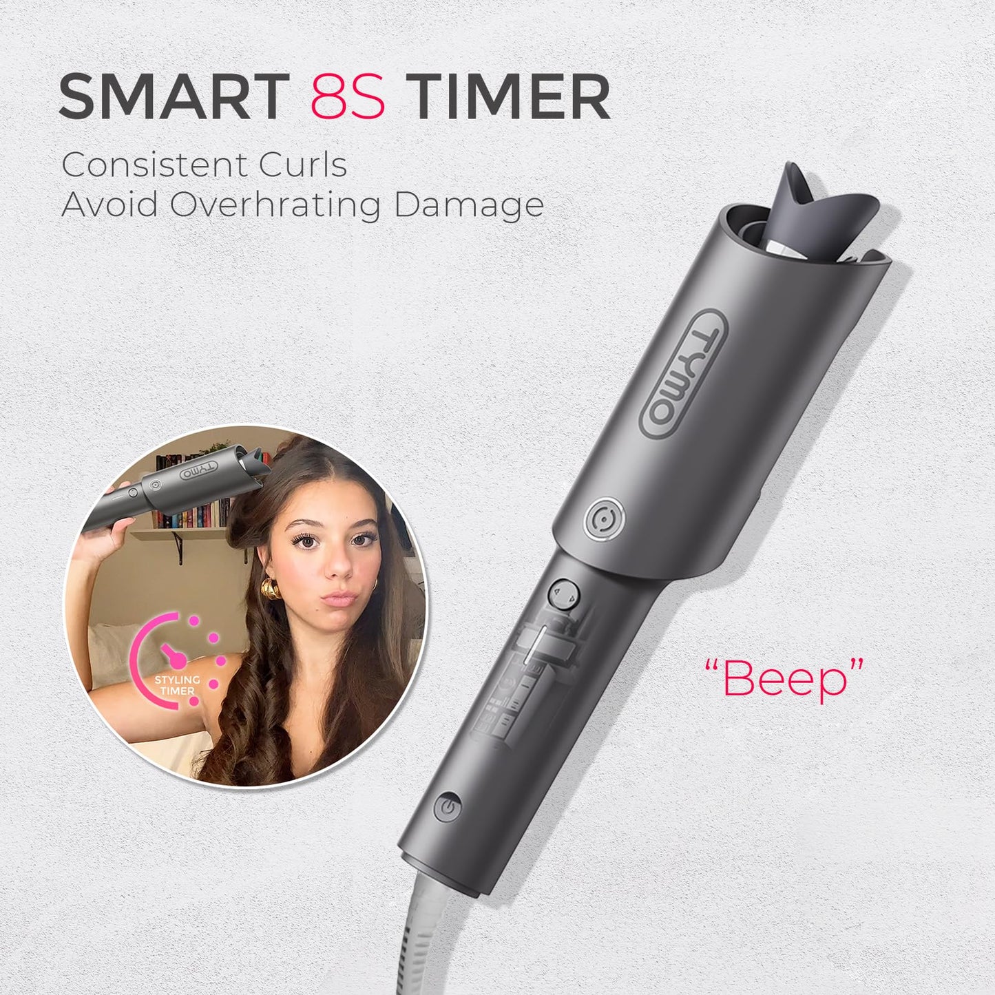TYMO CURLPRO Automatic Rotating Curling Iron - Beach Waves, Anti-Scald Iron: 72H Beach Waves with Ions