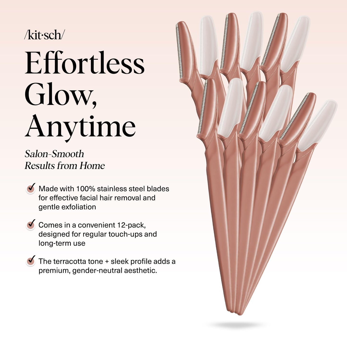 Kitsch Dermaplane Razor for Face & Eyebrow Trimmer – Exfoliating Facial Shaver, Terracotta (12 pcs)