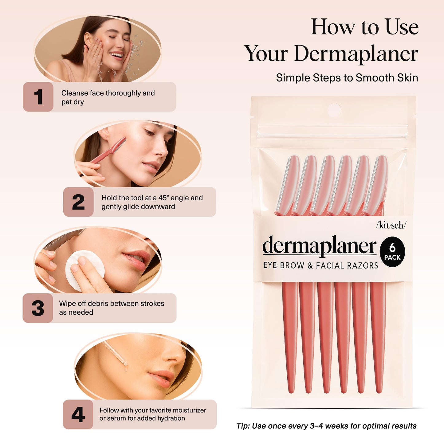 Kitsch Dermaplane Razor for Face & Eyebrow Trimmer – Exfoliating Facial Shaver, Terracotta (12 pcs)