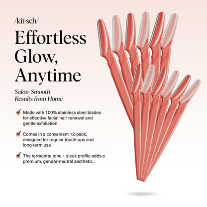 Kitsch Dermaplane Razor for Face & Eyebrow Trimmer – Exfoliating Facial Shaver, Terracotta (12 pcs)