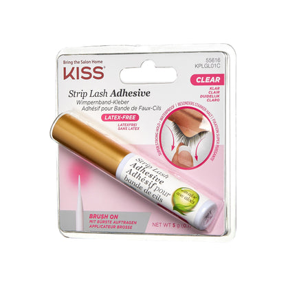 KISS Clear Strip Lash Adhesive With Aloe, Waterproof, Formaldehyde and Latex Free, Odor Free, Cruelty Free, Super Strong Hold Eyelash Glue with Brush Applicator, 0.17 Oz.