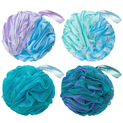 AmazerBath Loofah Sponge 75g/Piece, Exfoliating Bath Sponge Body Scrubber - Loofa Set of 4 Flower Color (Large, Green-Purple)