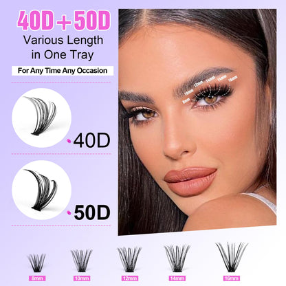 Pawotence Lash Extension Kit DIY 280pcs Lash Clusters Eyelash Extension Kit, 9-16mm 30D 40D Individual Lashes Kit with Lash Bond and Seal, Lash Tweezers for Self Use (30D&40D, 0.07D, 9-16mm, Kit)