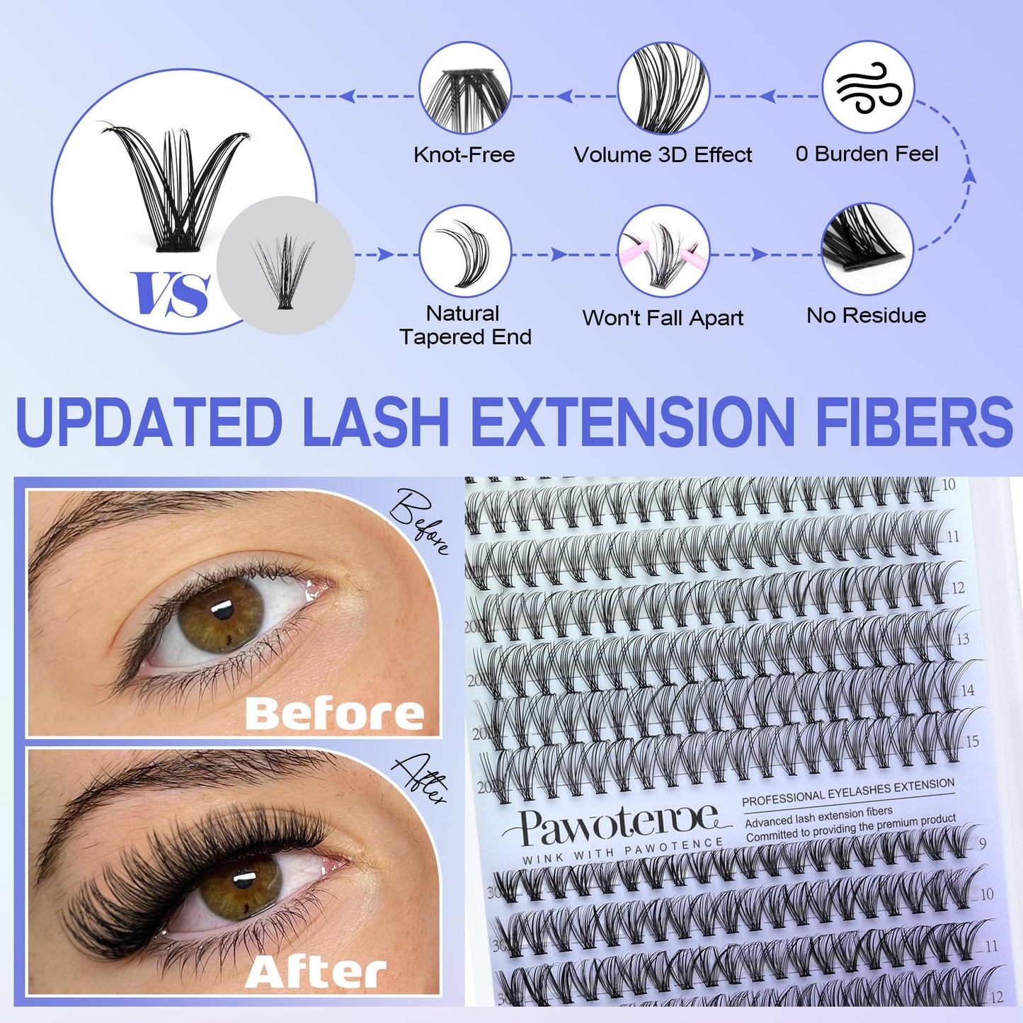 Pawotence Lash Extension Kit DIY 280pcs Lash Clusters Eyelash Extension Kit, 9-16mm 30D 40D Individual Lashes Kit with Lash Bond and Seal, Lash Tweezers for Self Use (30D&40D, 0.07D, 9-16mm, Kit)