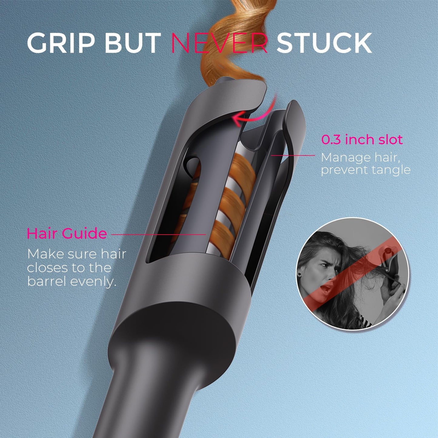 TYMO CURLPRO Automatic Rotating Curling Iron - Beach Waves, Anti-Scald Iron: 72H Beach Waves with Ions