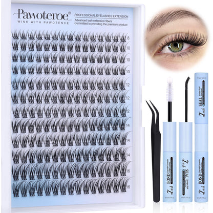 Pawotence Lash Extension Kit DIY 280pcs Lash Clusters Eyelash Extension Kit, 9-16mm 30D 40D Individual Lashes Kit with Lash Bond and Seal, Lash Tweezers for Self Use (30D&40D, 0.07D, 9-16mm, Kit)