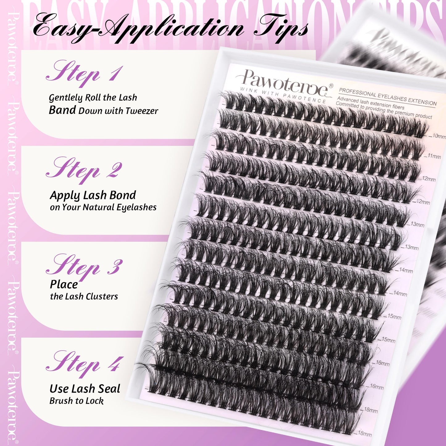 Pawotence Lash Extension Kit DIY 280pcs Lash Clusters Eyelash Extension Kit, 9-16mm 30D 40D Individual Lashes Kit with Lash Bond and Seal, Lash Tweezers for Self Use (30D&40D, 0.07D, 9-16mm, Kit)