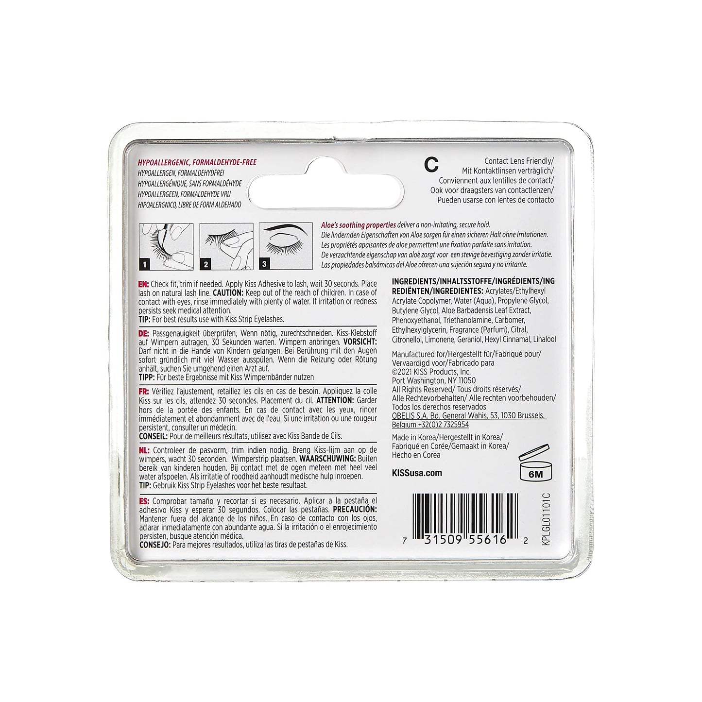 KISS Clear Strip Lash Adhesive With Aloe, Waterproof, Formaldehyde and Latex Free, Odor Free, Cruelty Free, Super Strong Hold Eyelash Glue with Brush Applicator, 0.17 Oz.