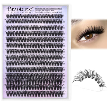 Pawotence Lash Extension Kit DIY 280pcs Lash Clusters Eyelash Extension Kit, 9-16mm 30D 40D Individual Lashes Kit with Lash Bond and Seal, Lash Tweezers for Self Use (30D&40D, 0.07D, 9-16mm, Kit)