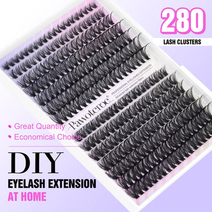 Pawotence Lash Extension Kit DIY 280pcs Lash Clusters Eyelash Extension Kit, 9-16mm 30D 40D Individual Lashes Kit with Lash Bond and Seal, Lash Tweezers for Self Use (30D&40D, 0.07D, 9-16mm, Kit)