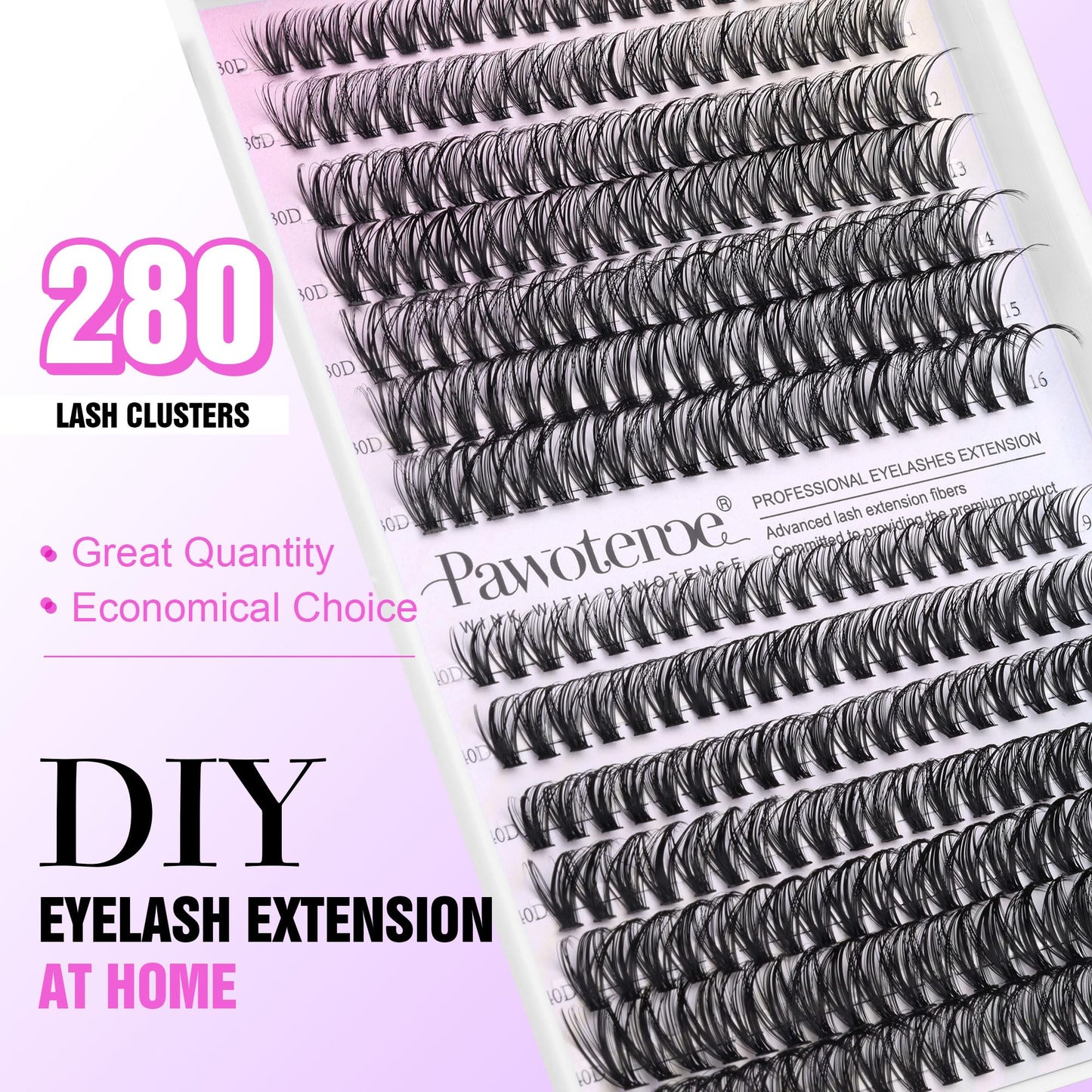 Pawotence Lash Extension Kit DIY 280pcs Lash Clusters Eyelash Extension Kit, 9-16mm 30D 40D Individual Lashes Kit with Lash Bond and Seal, Lash Tweezers for Self Use (30D&40D, 0.07D, 9-16mm, Kit)