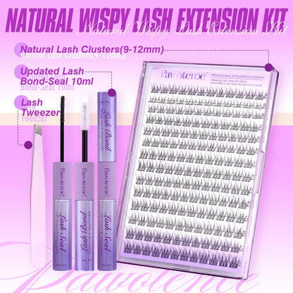 Pawotence Lash Extension Kit DIY 280pcs Lash Clusters Eyelash Extension Kit, 9-16mm 30D 40D Individual Lashes Kit with Lash Bond and Seal, Lash Tweezers for Self Use (30D&40D, 0.07D, 9-16mm, Kit)