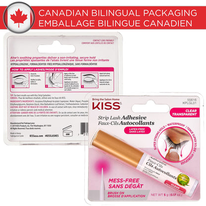 KISS Clear Strip Lash Adhesive With Aloe, Waterproof, Formaldehyde and Latex Free, Odor Free, Cruelty Free, Super Strong Hold Eyelash Glue with Brush Applicator, 0.17 Oz.