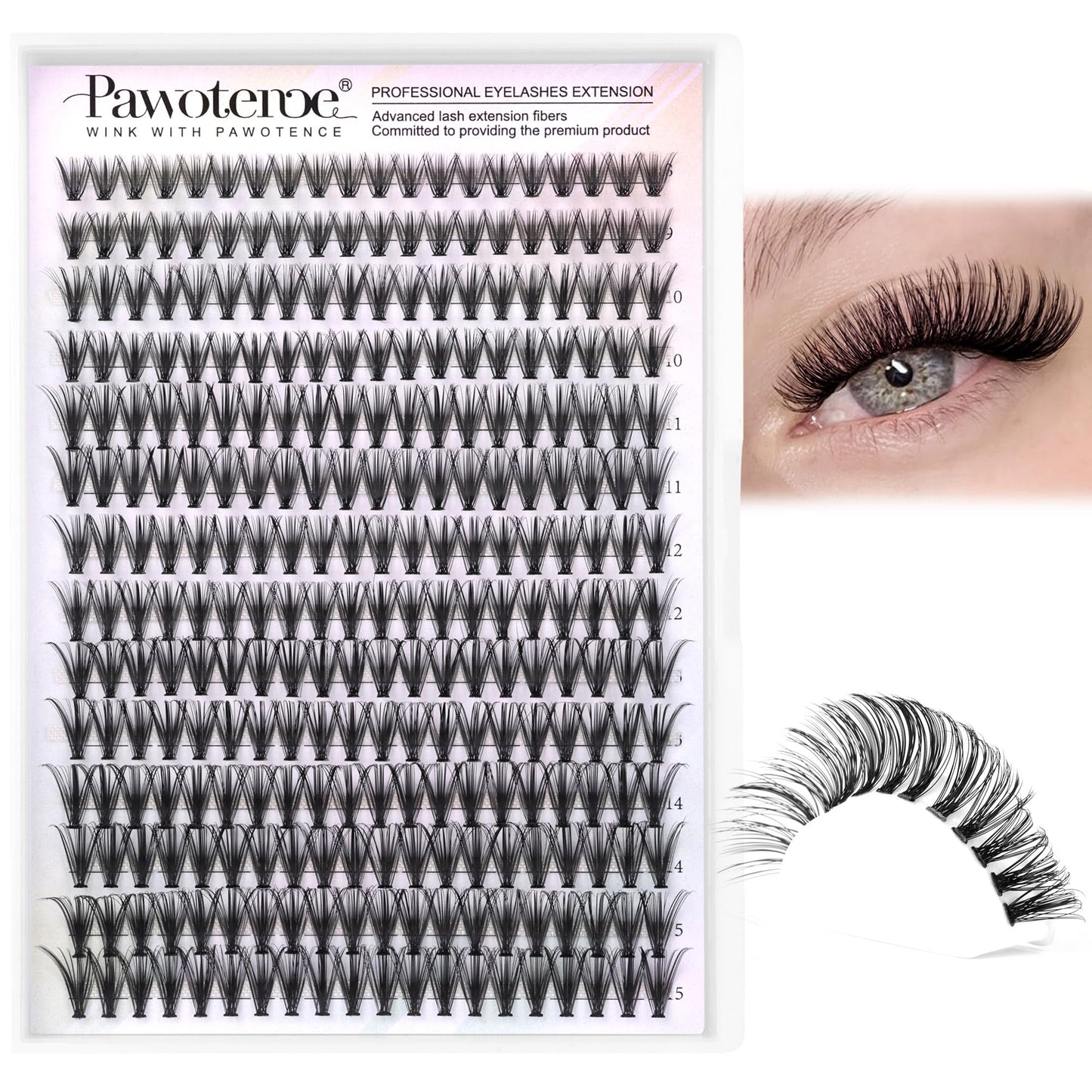 Pawotence Lash Extension Kit DIY 280pcs Lash Clusters Eyelash Extension Kit, 9-16mm 30D 40D Individual Lashes Kit with Lash Bond and Seal, Lash Tweezers for Self Use (30D&40D, 0.07D, 9-16mm, Kit)