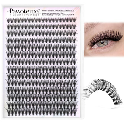 Pawotence Lash Extension Kit DIY 280pcs Lash Clusters Eyelash Extension Kit, 9-16mm 30D 40D Individual Lashes Kit with Lash Bond and Seal, Lash Tweezers for Self Use (30D&40D, 0.07D, 9-16mm, Kit)