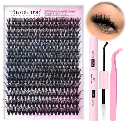 Pawotence Lash Extension Kit DIY 280pcs Lash Clusters Eyelash Extension Kit, 9-16mm 30D 40D Individual Lashes Kit with Lash Bond and Seal, Lash Tweezers for Self Use (30D&40D, 0.07D, 9-16mm, Kit)