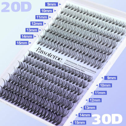 Pawotence Lash Extension Kit DIY 280pcs Lash Clusters Eyelash Extension Kit, 9-16mm 30D 40D Individual Lashes Kit with Lash Bond and Seal, Lash Tweezers for Self Use (30D&40D, 0.07D, 9-16mm, Kit)